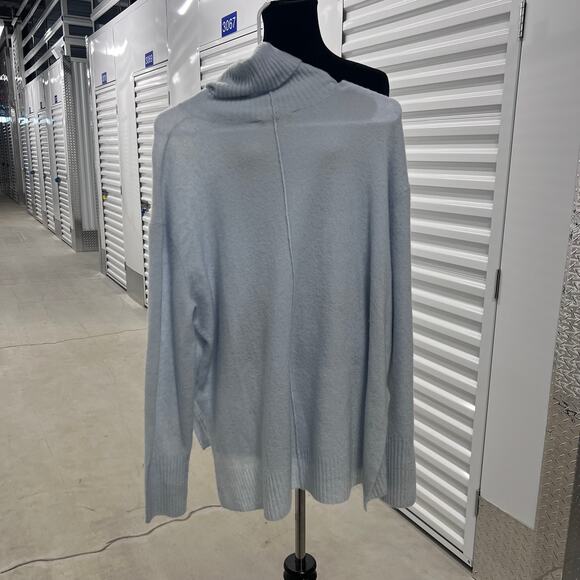 Athleta Cowl Neck Sweater Size Large Light Blue Wool Blend Pullover Fall Winter - Picture 2 of 5